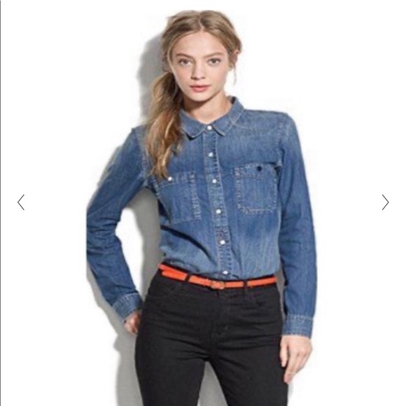 Madewell Denim Shirt Womens XS Chambray Cotton Button Down Boyfriend Western - Picture 5 of 5